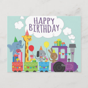 Cartão Postal Trem de Aniversário Feliz