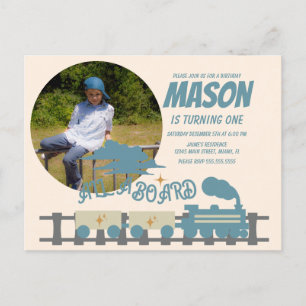 Cartão Postal Trem Retro Festa de Aniversário Infantil Terroso  