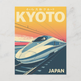 Cartão Postal Trem Shinkansen no pôr do sol em Kyoto