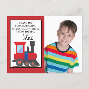 Cartão Postal Trem Vermelho Foto de Aniversário Obrigado