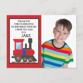 Cartão Postal Trem Vermelho Foto de Aniversário Obrigado