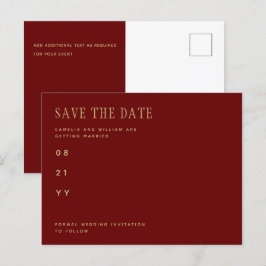 Cartão Postal Trending Burgundy Dourado Wedes SAVE THE DATE Post