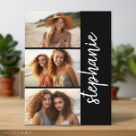 Cartão Postal Trendy 3 Fotos preto & branco nome do script moder<br><div class="desc">Adicione seus fotos favoritos a este modelo divertido. Use suas fotos horizontais ou paisagísticas para obter os melhores resultados! Esta moderna colagem de fotos empilhadas inclui uma fonte rústica e moderna para seu nome ou outro texto. PARA ALTERAR O PLANO DE FUNDO - clique na área de personalização ou design...</div>