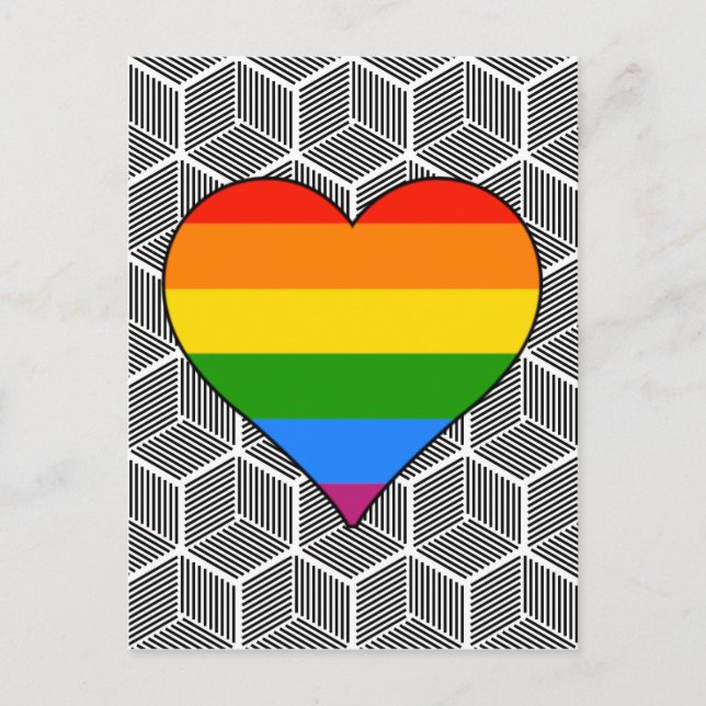 Cartão Postal Trendy Black White Design Rainbow Heart Love (Frente)