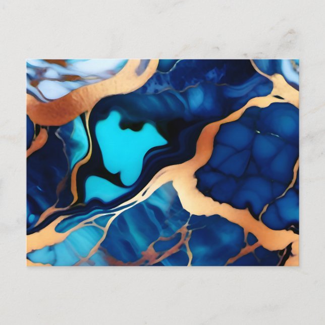 Cartão Postal Trendy Blue Dourado mármore azul amarelo (Frente)