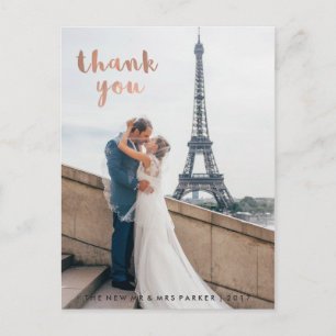 Cartão Postal Trendy Faux Rosa Dourada Typografia Casamento Obri