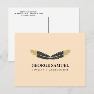 Cartão Postal Trendy Gold Dipped Boho Feather Designer Pink 
