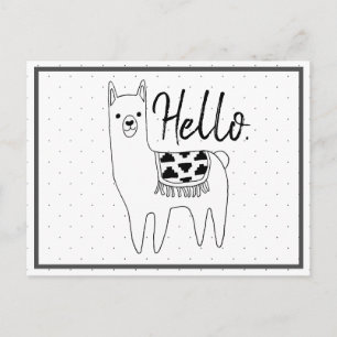 Cartão Postal Trendy Llama Sketch & Black Dots Hello