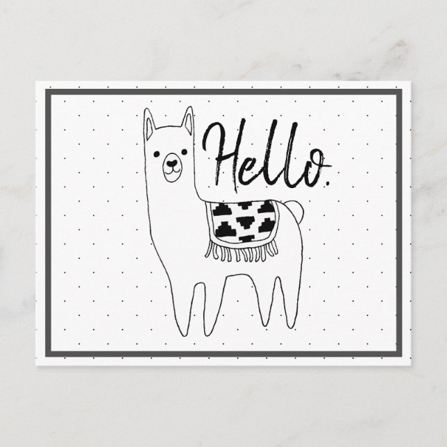 Cartão Postal Trendy Llama Sketch & Black Dots Hello (Frente)