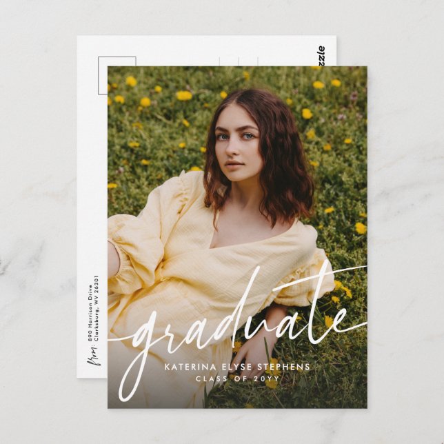 Cartão Postal Trendy modern graduate simple two photo graduation (Frente/Verso)