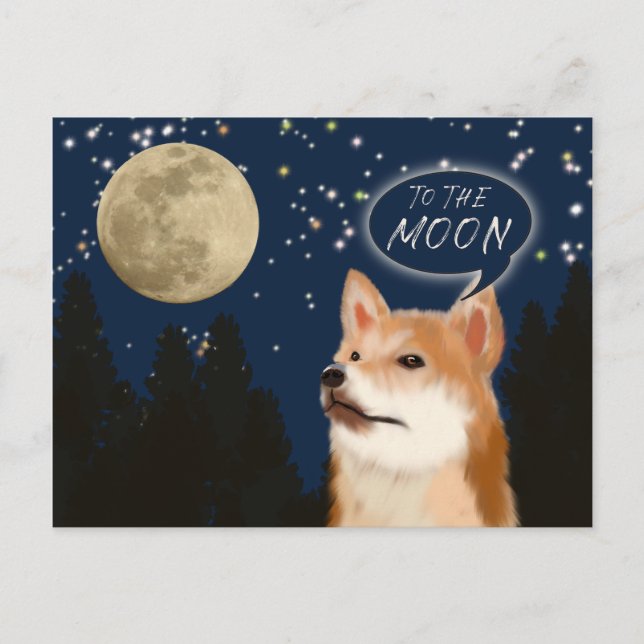 Cartão Postal Trendy Shiba Inu Dogecoin Dog Para A Lua Dizendo (Frente)