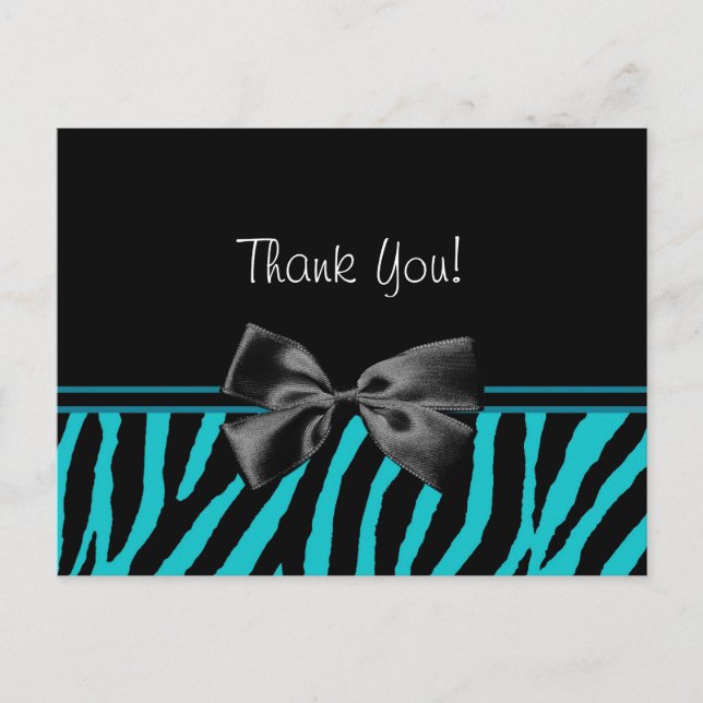 Cartão Postal Trendy Teal Thank You Zebra Print With Ribbon (Frente)