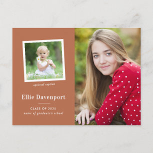 Cartão Postal Trendy Terracotta Rust Graduação de Duas Fotografi