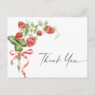 Cartão Postal Trendy Watercolor Meadow Strawberry Obrigado