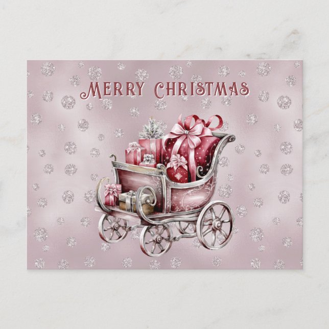Cartão Postal Trenó de Natal Com Presentes Feriado (Frente)