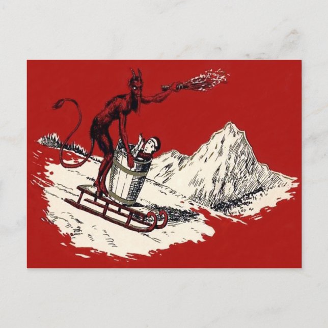 Cartão Postal Trenó Vermelho do Krampus Montanha Switch Sequestr (Frente)