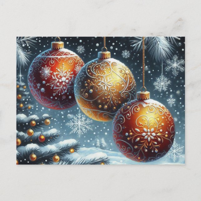 Cartão Postal Três bolas de Natal (Frente)