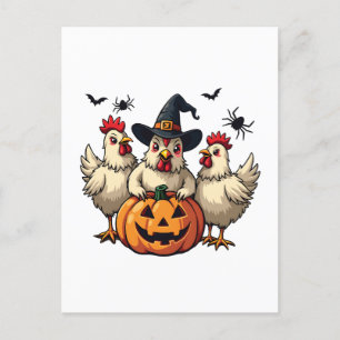 Cartão Postal Três Bruxas de Queda de Frangos de Halloween
