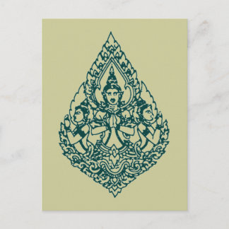 CARTÃO POSTAL TRÊS CABEÇAS BUDDHA REZANDO LAO, THAI E CAMBOJA