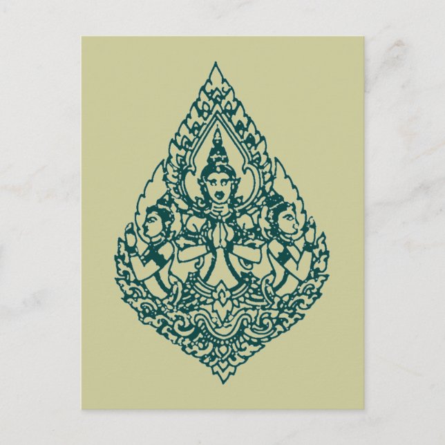 CARTÃO POSTAL TRÊS CABEÇAS BUDDHA REZANDO LAO, THAI E CAMBOJA (Frente)