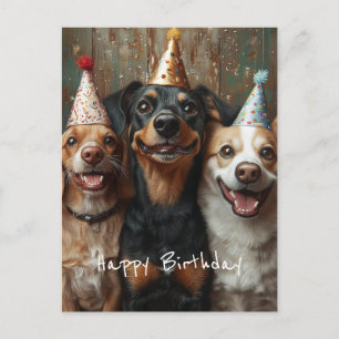 Cartão Postal Três Cachorros de Aniversário