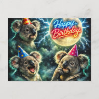 Três Coalas Lua Aniversário Vintage Feliz