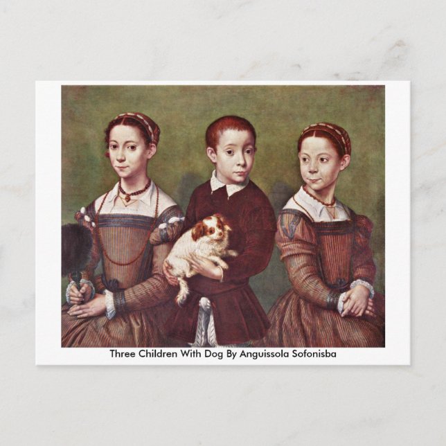 Cartão Postal Três Crianças Com Cão Por Anguissola Sofonisba (Frente)