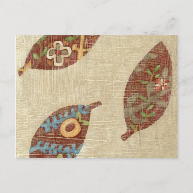 Cartão Postal Três Folhas no Fundo de Textura Linen (Frente)