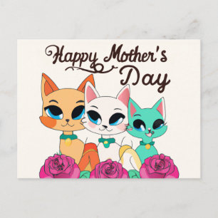 Cartão Postal Três Gatos "Feliz dia de as mães"