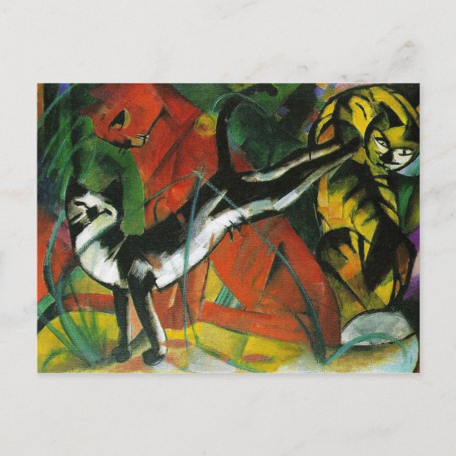 Cartão Postal Três gatos por Franz Marc (Frente)