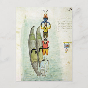 Cartão Postal Três homens balanceando em duas gondolas, 1772