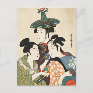 Cartão Postal Três jovens homens ou mulheres, Utamaro