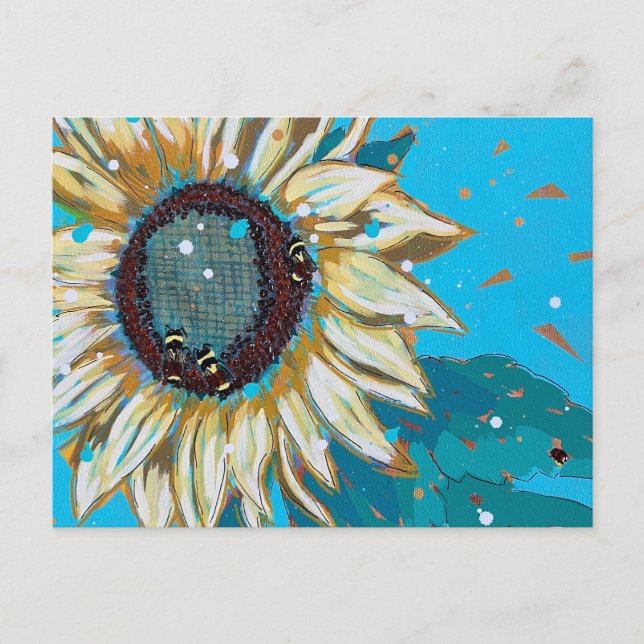 Cartão Postal Três mamangabas num girassol (Frente)