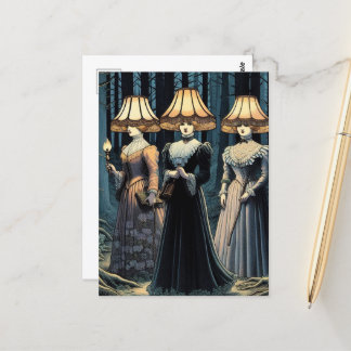 Cartão Postal Três Mulheres na Floresta com Chapéus Lampshade