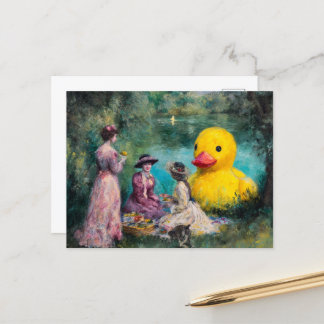 Cartão Postal Três Mulheres Piquenique com o Pato Gigante