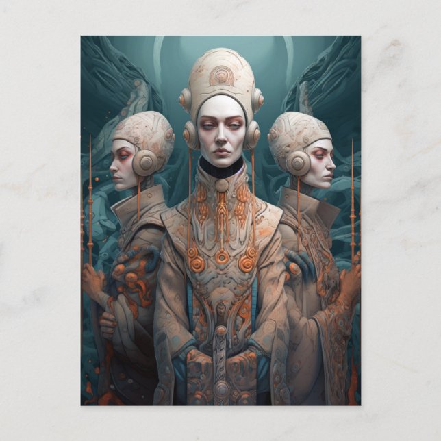Cartão Postal Três Mulheres Sábias Fantasia Ficção Científica (Frente)