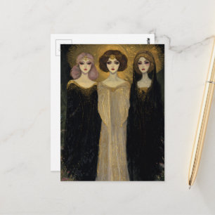 Cartão Postal Três mulheres vintage lindas com ouro