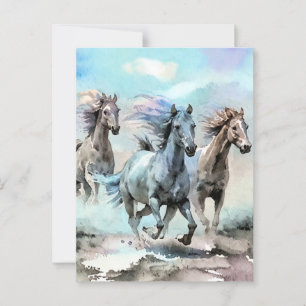 Cartão Postal Três Mustangs Selvagens Correm pelas Planícies