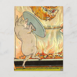 Cartão Postal Três Pequenos Porcos: Em Caiu O Cartaz Do Lobo