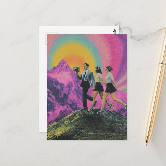 Cartão Postal Três Pessoas a patinar no Planalto da Montanha (Frente/Verso In Situ)