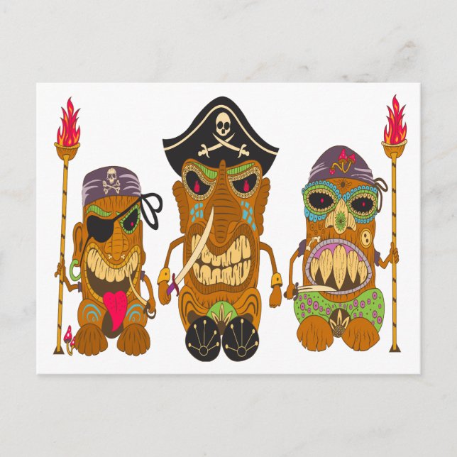 Cartão Postal Três Piratas Tiki, Engraçado (Frente)