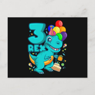 Cartão Postal TRÊS REX 3 Anos de Idade 3º Aniversário Menino Din