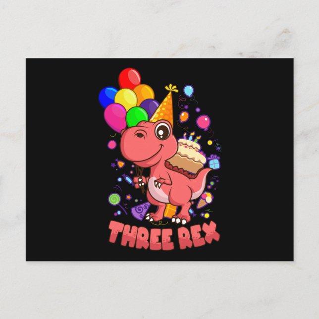 Cartão Postal TRÊS REX Menina de 3 Anos de Idade Aniversário de  (Frente)