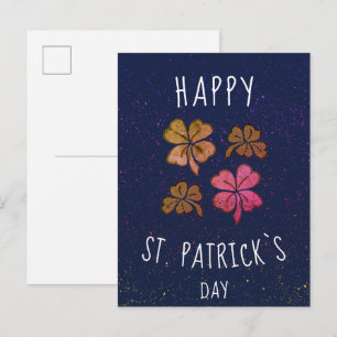 Cartão Postal Trevo de Shamrock Rosa da Sorte Feliz dia de São P