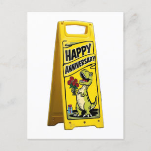 Cartão Postal TRex segurando flores vermelhas feliz aniversário