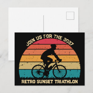 Cartão Postal Triatlo de Ciclismo Personalizado Retro Pôr do Sol
