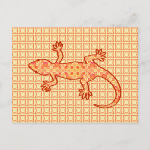 Cartão Postal Tribal batik Gecko - coral e laranja claro