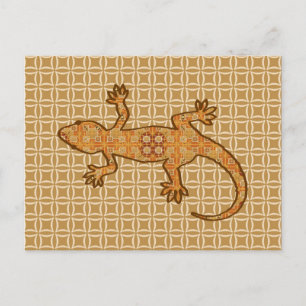 Cartão Postal Tribal batik Gecko - ferrugem, âmbar e bronzeada