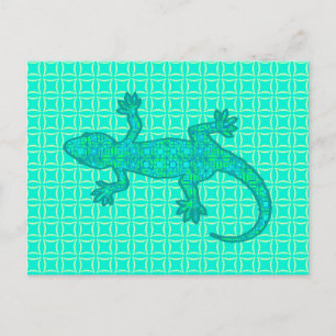 Cartão Postal Tribal batik Gecko - turquesa / pavão