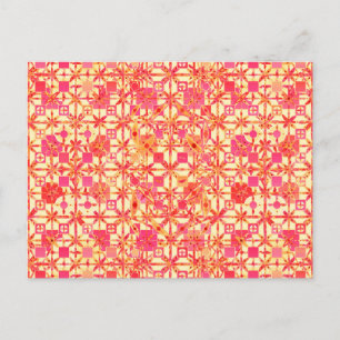 Cartão Postal Tribal Batik - laranja, cor-de-rosa e fuchsia